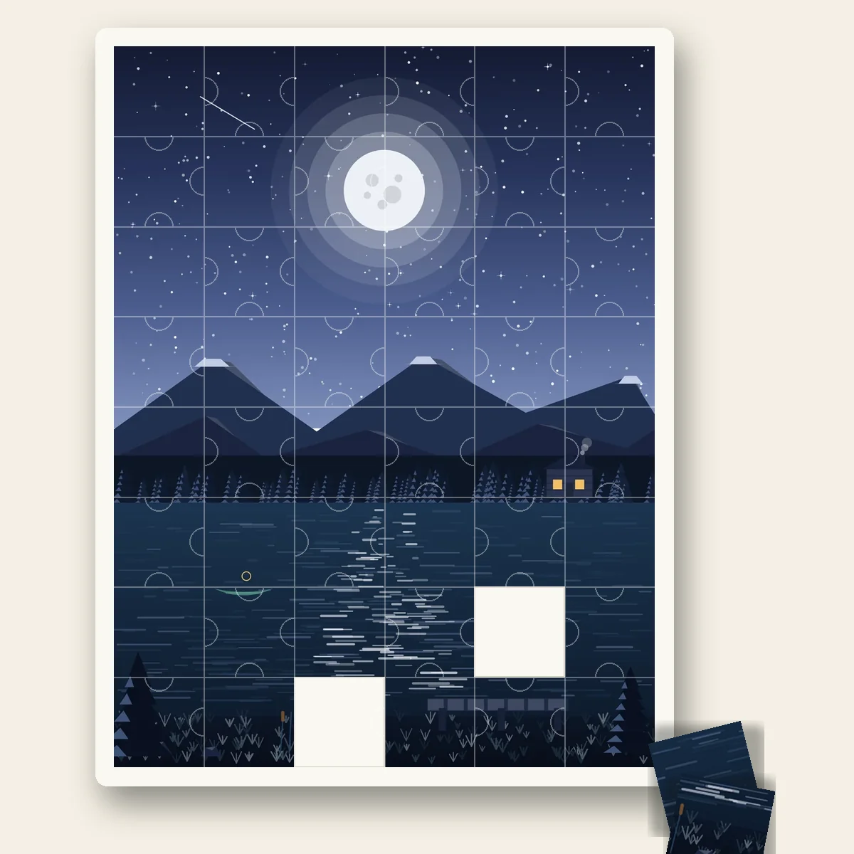 Still Lake shown as a jigsaw puzzle with pieces