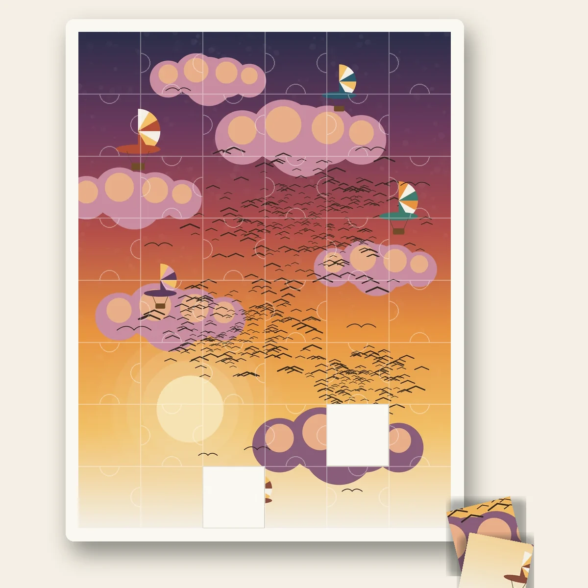 Evening Migration shown as a jigsaw puzzle with pieces