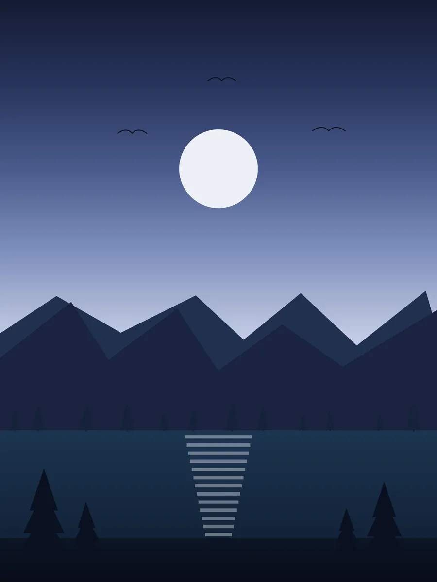 Still Lake jigsaw puzzle art, Moonlight on still water, with the far shore fast asleep.