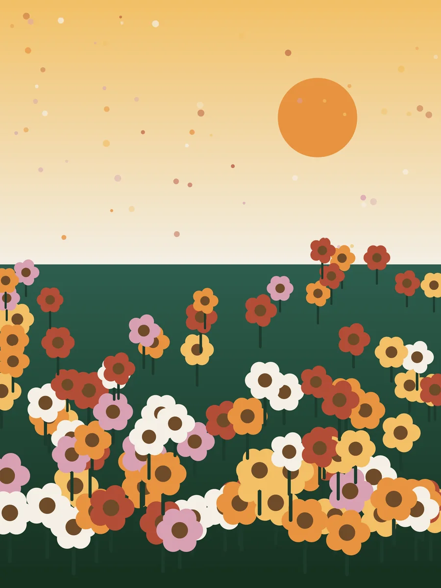 Wildflower Meadow jigsaw puzzle art, Hundreds of hand-placed blooms leaning into a honey sky.